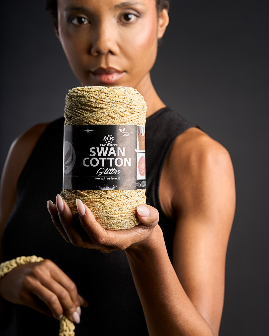 Cordino swan cotton glitter